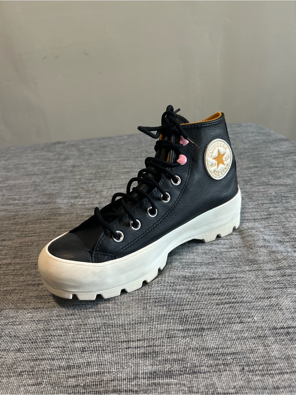 Converse Black Leather High-Top Platform Sneakers with White Sole